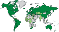 Miembros de la UPOV (mostrados en verde oscuro) y Estados y organizaciones que han iniciado el proceso de adhesión (mostrados en verde claro): junio de 2006.